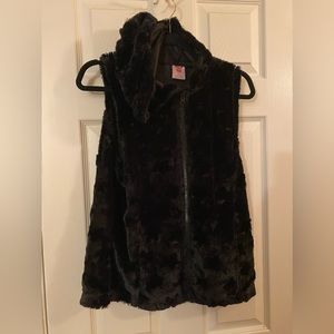 Beverly Hills Princess Black Faux Fur Hoodie Vest Size L (14/16)
